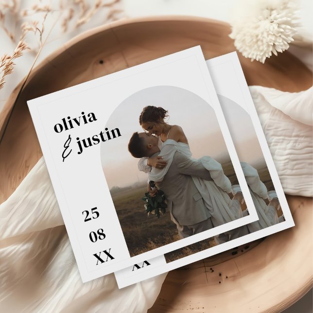 Modern Minimalist Boho Arch Photo Wedding Napkins (Creator Uploaded)