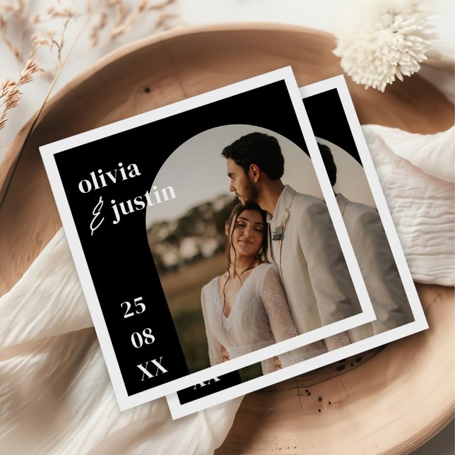 Modern Minimalist Boho Arch Photo Wedding Napkins (Creator Uploaded)