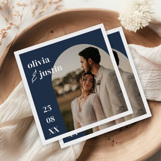 Modern Minimalist Boho Arch Photo Wedding Napkins (Creator Uploaded)