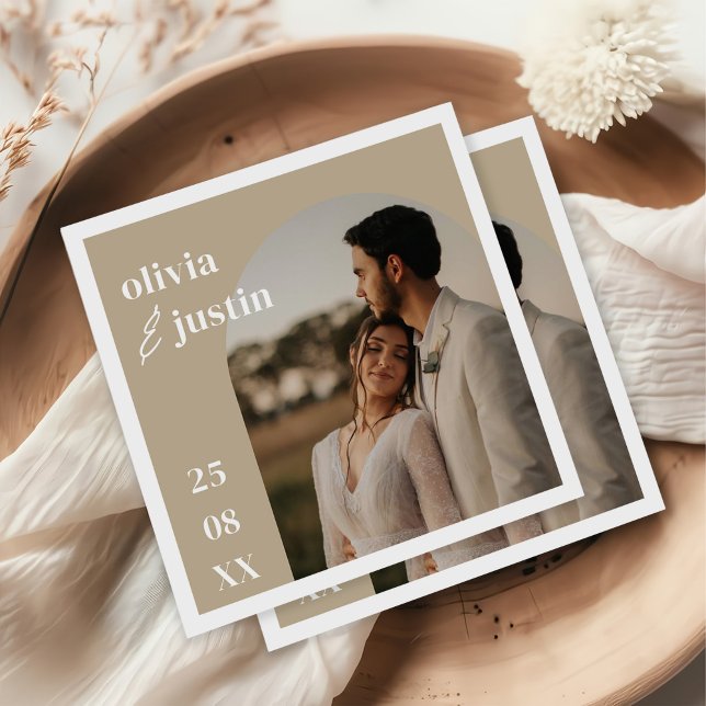 Modern Minimalist Boho Arch Photo Wedding Napkins (Creator Uploaded)