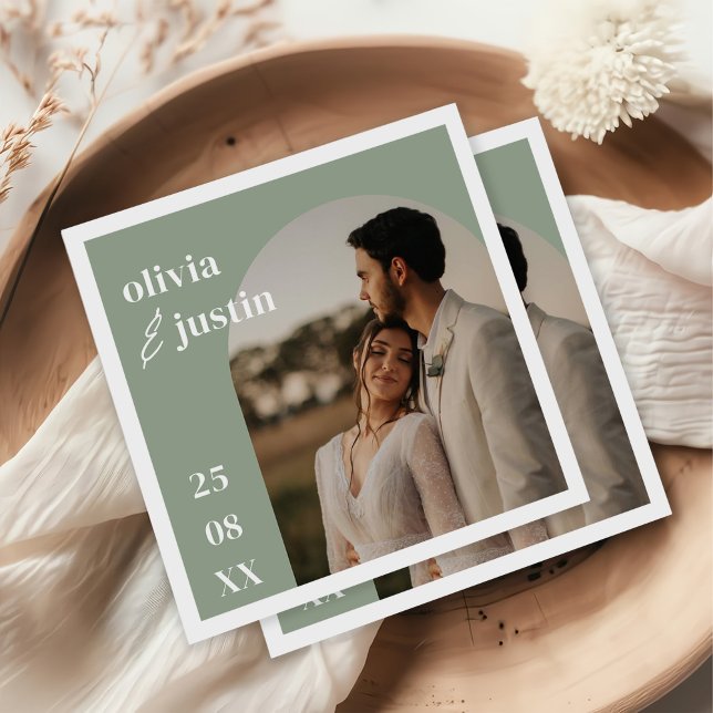 Modern Minimalist Boho Arch Photo Wedding Napkins (Creator Uploaded)