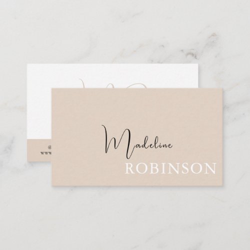 Modern Minimalist Boho Beige Script Business Card