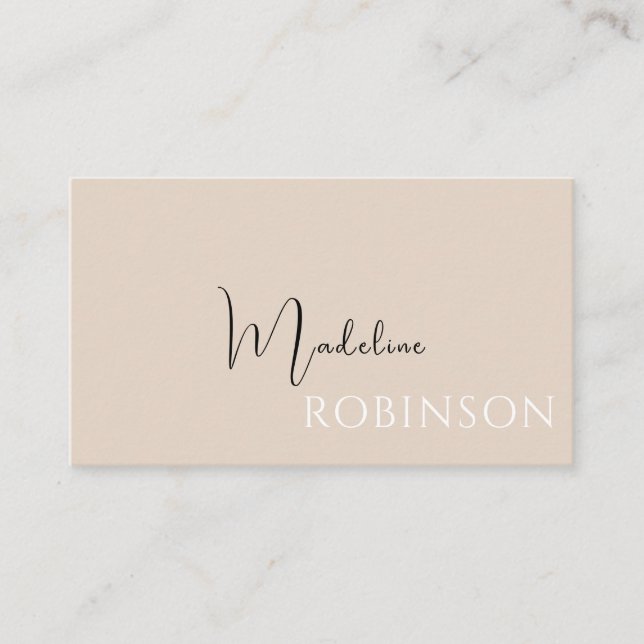 Modern Minimalist Boho Beige Script Business Card (Front)