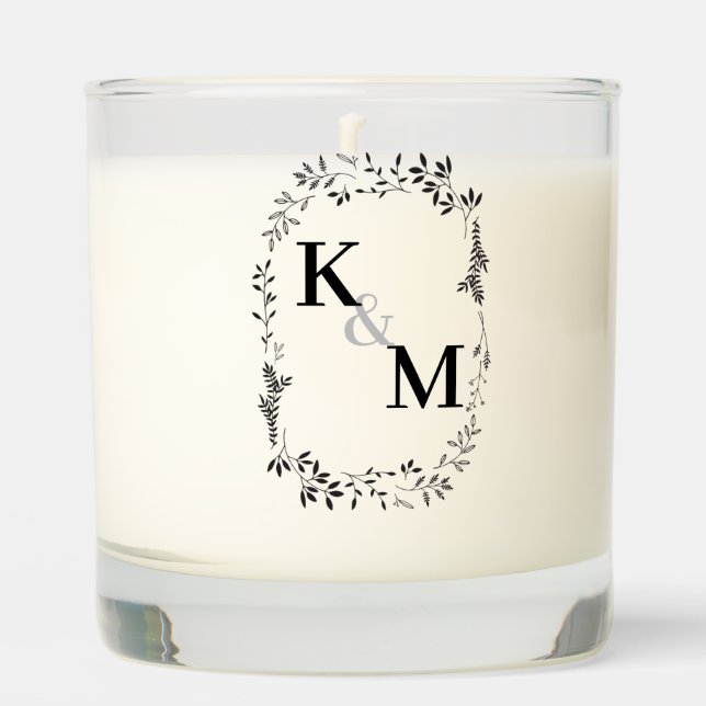 Modern Minimalist Boho Botanical Couples Monograms Scented Candle (Front)