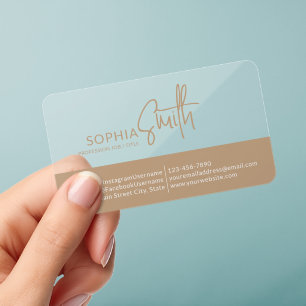 Modern Minimalist Boho Cream Beige Stylish Script Clear Business Cards