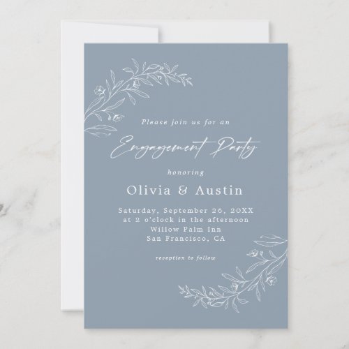 Modern Minimalist Boho Dusty Blue Engagement Party Invitation