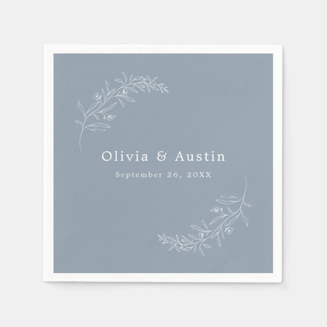 Modern Minimalist Boho Dusty Blue Wedding Napkins (Front)