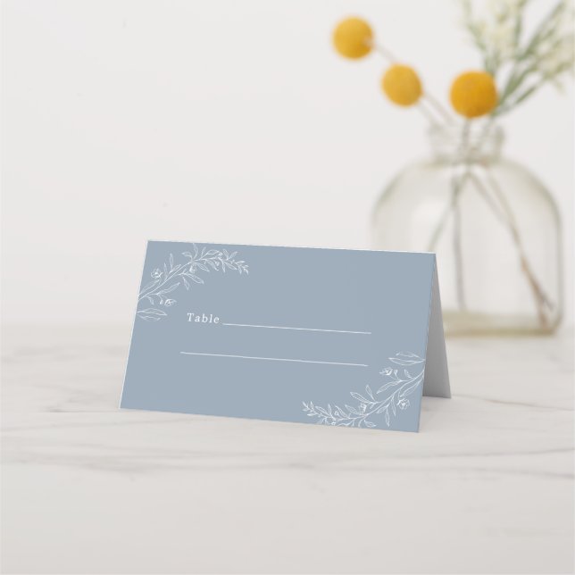 Modern Minimalist Boho Dusty Blue Wedding Place Card (Front)