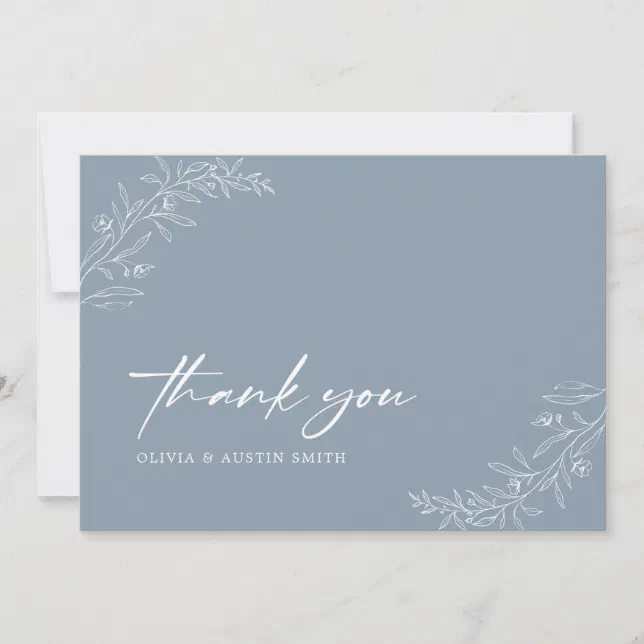 Modern Minimalist Boho Dusty Blue Wedding Thank You Card | Zazzle