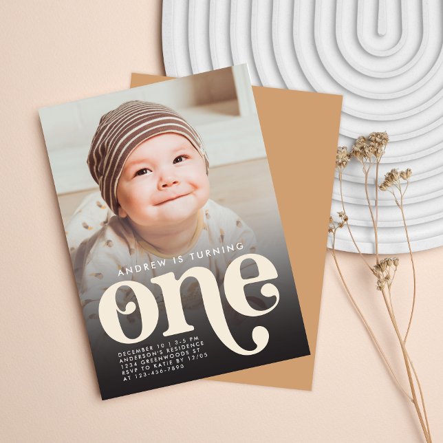 Modern Minimalist Boho First Birthday Photo  Invitation (Creator Uploaded)