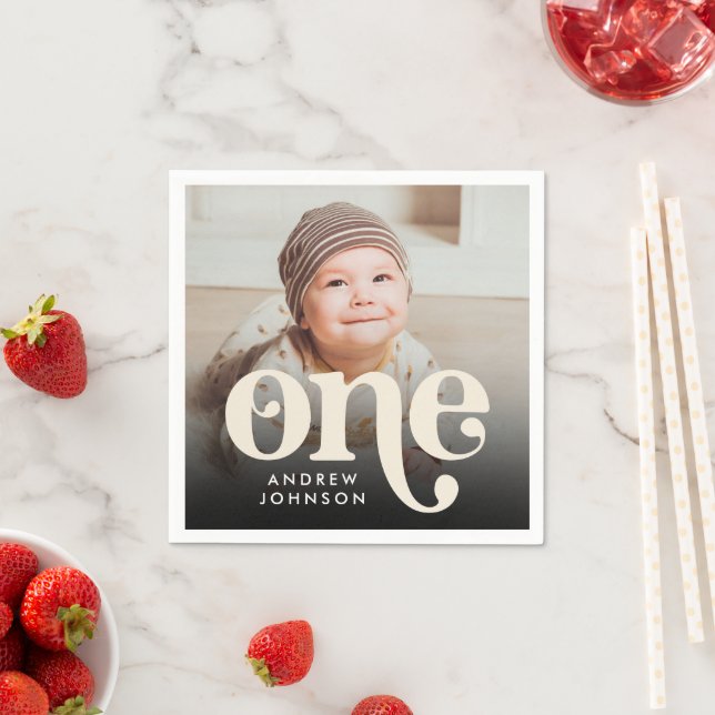 Modern Minimalist Boho First Birthday Photo  Napkins (Insitu)