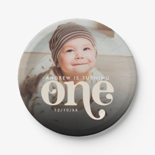 Modern Minimalist Boho First Birthday Photo Paper Plates