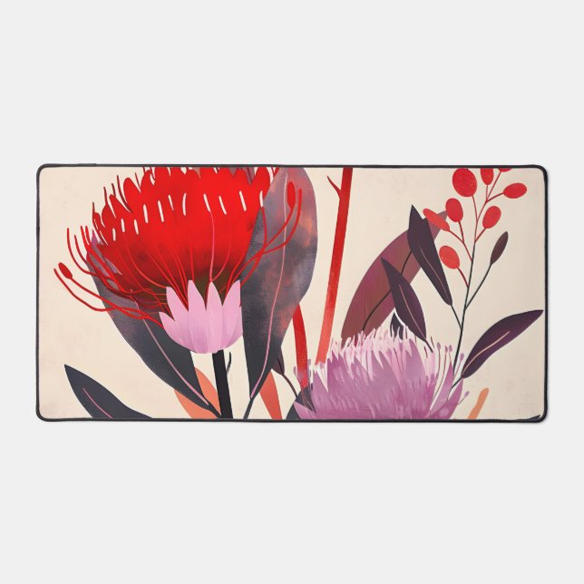 Modern Minimalist Boho Floral Botanical Desk Mat (Front)