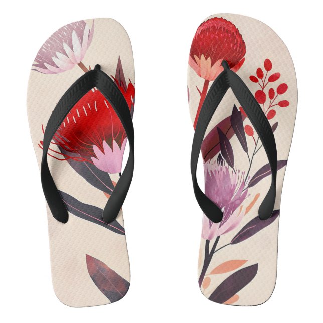 Modern Minimalist Boho Floral Botanical Flip Flops (Footbed)