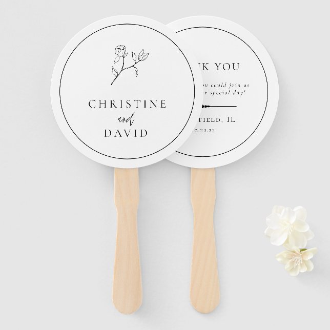 Modern Minimalist Boho Flower Wedding Hand Fan (Front and Back)