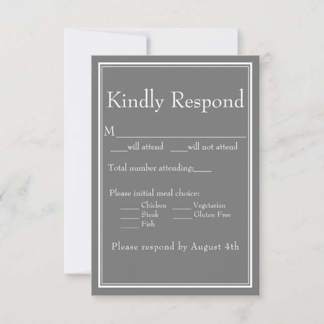 Modern Minimalist Boho Gray Meal Choice RSV RSVP Card (Front)