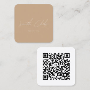 Modern Minimalist Boho Handwritten Script QR Code Square Business Card