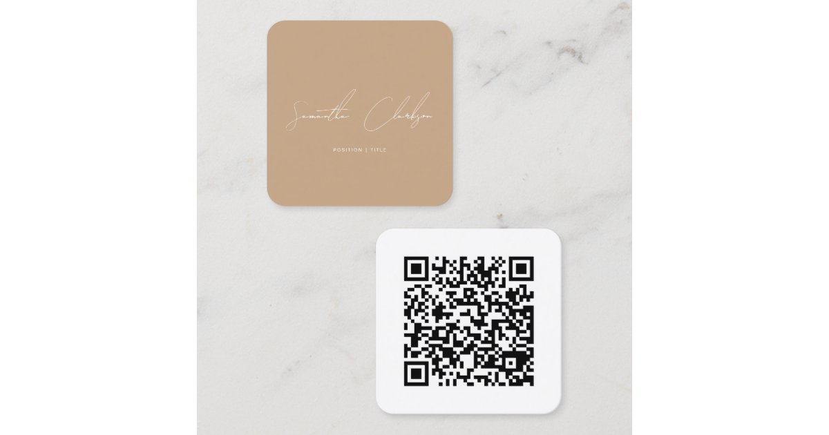 Modern Minimalist Boho Handwritten Script QR Code Square Business Card ...