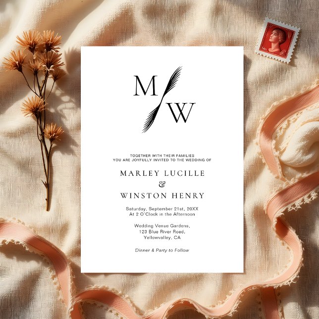Modern Minimalist Boho Monogram Wedding Invitation (Creator Uploaded)