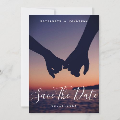 Modern Minimalist Boho Navy Blue Wedding Photo Save The Date