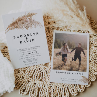 Modern Minimalist Boho Pampas Grass Wedding  Invitation