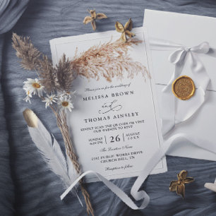 Modern Minimalist Boho Pampas QR Code Wedding Invitation