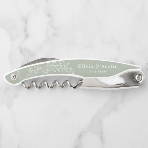 Modern Minimalist Boho Sage Green Wedding Favors Waiters Corkscrew