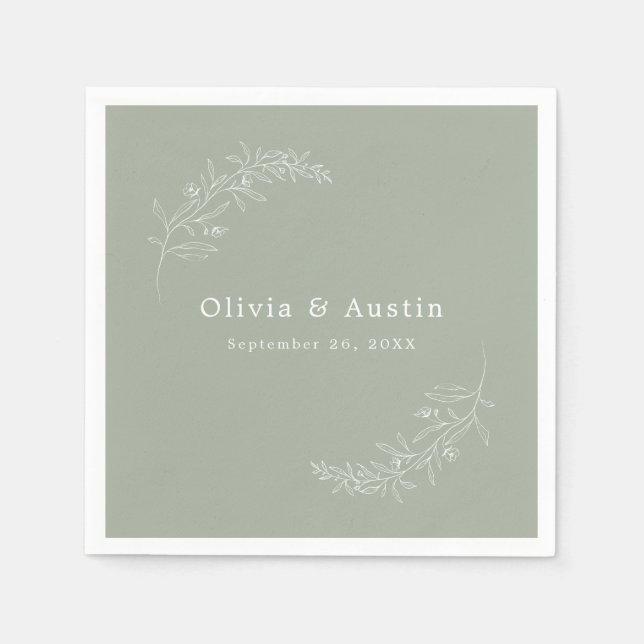 Modern Minimalist Boho Sage Green Wedding Napkins (Front)