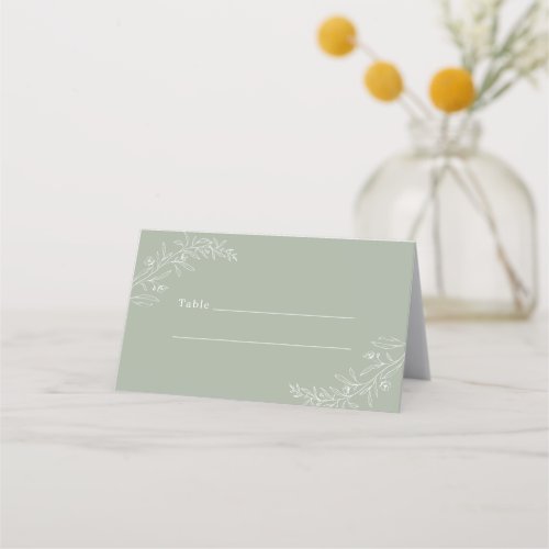 Modern Minimalist Boho Sage Green Wedding Place Card