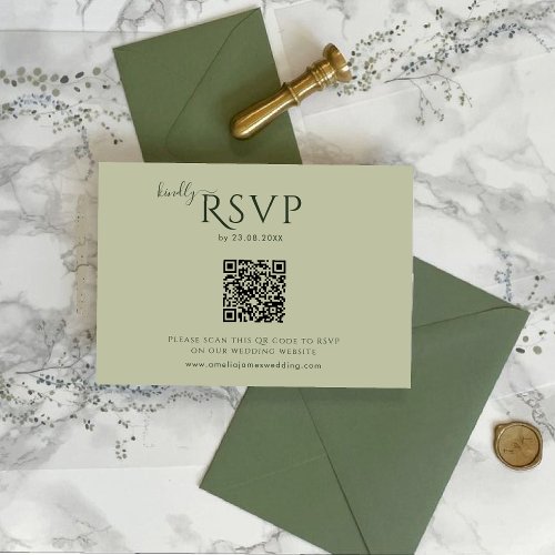 Modern Minimalist Boho sage green Wedding RSVP Card