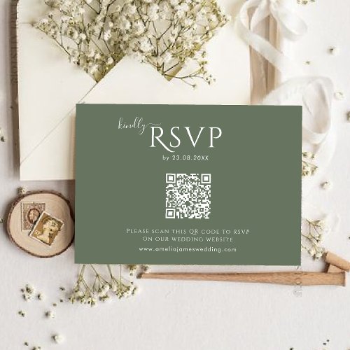 Modern Minimalist Boho sage green Wedding RSVP Card