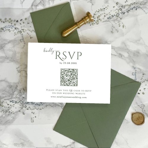 Modern Minimalist Boho sage green Wedding RSVP Card