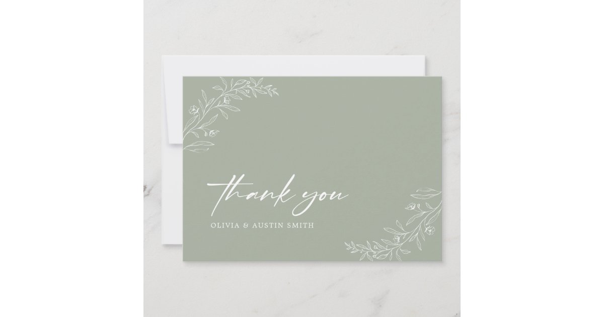 Modern Minimalist Boho Sage Green Wedding Thank You Card | Zazzle