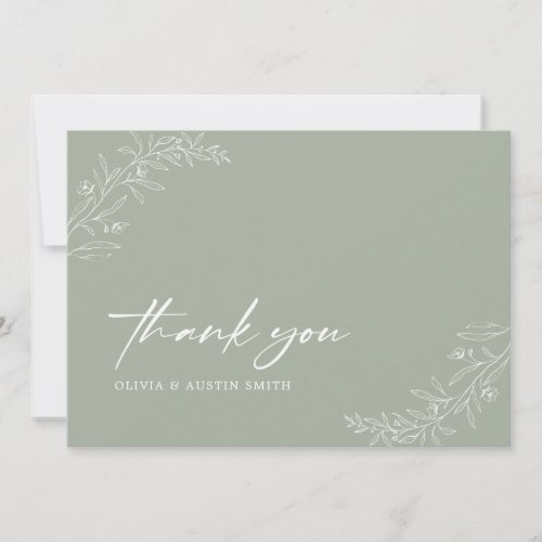 Modern Minimalist Boho Sage Green Wedding Thank You Card