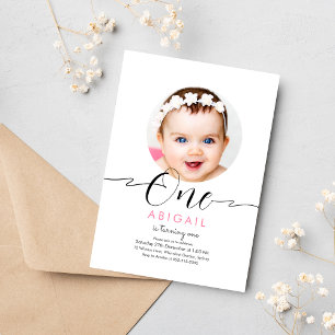 Modern minimalist boho script 1st birthday invitation