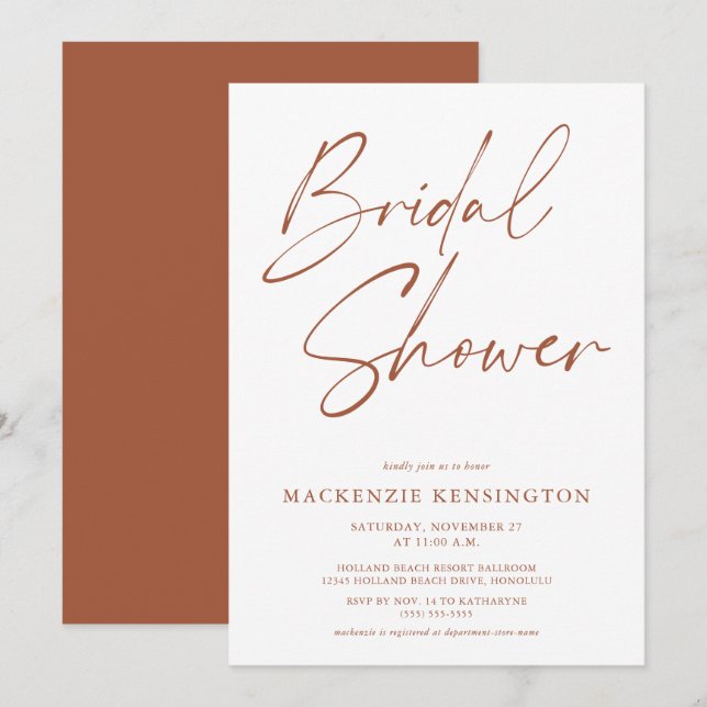 Modern Minimalist Boho Terracotta Bridal Shower Invitation (Front/Back)