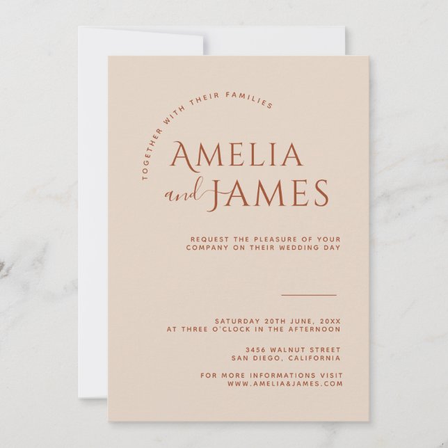 Modern Minimalist Boho Terracotta photo Wedding Invitation (Front)
