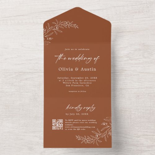 Modern Minimalist Boho Terracotta QR Code Wedding All In One Invitation