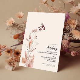 Modern Minimalist Boho Wildflower 1st Birthday Invitation