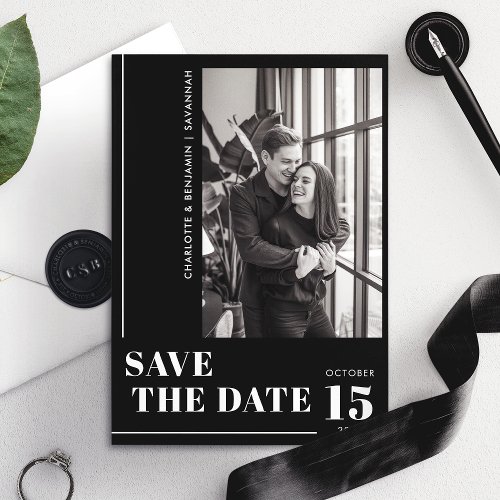 Modern Minimalist Bold Black And White Photo Save The Date