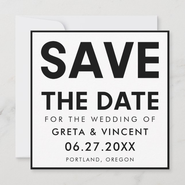 Modern minimalist bold Black and white square Save The Date (Front)