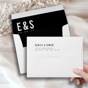 Modern Minimalist bold black and white wedding Envelope