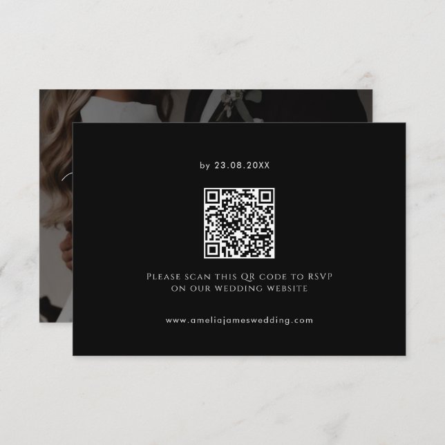 Modern Minimalist bold black Wedding RSVP Card (Front/Back)