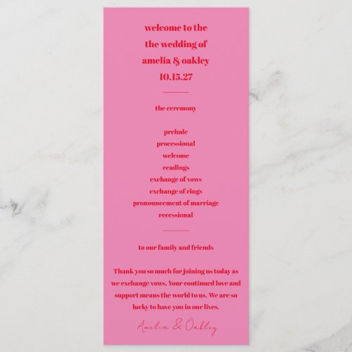 Modern Minimalist Bold Bright Pink Red Tall  Program