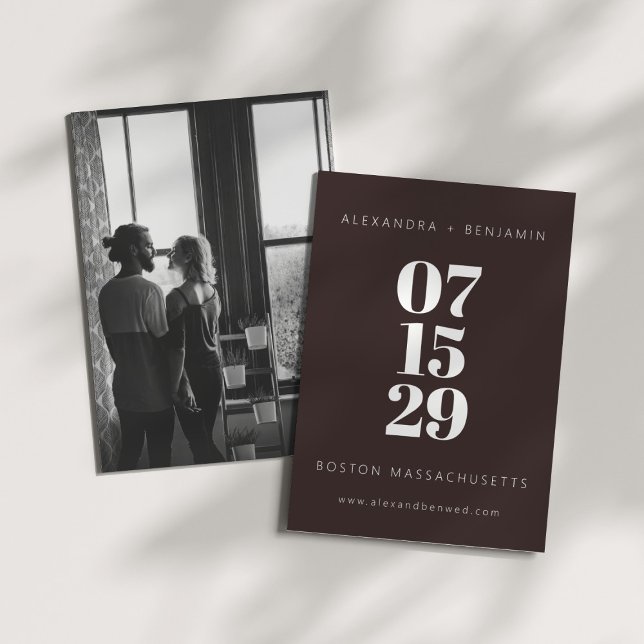 Modern Minimalist Bold Coffee Brown Full Photo Save The Date (Creator Uploaded)