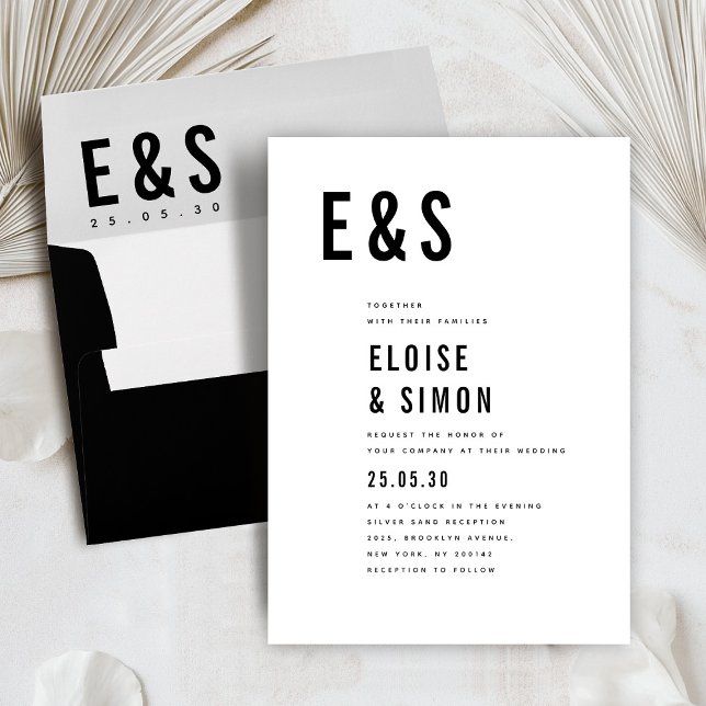 Modern Minimalist Bold Monogram Classic Wedding Invitation (Modern minimalist bold initials classic wedding invitation)