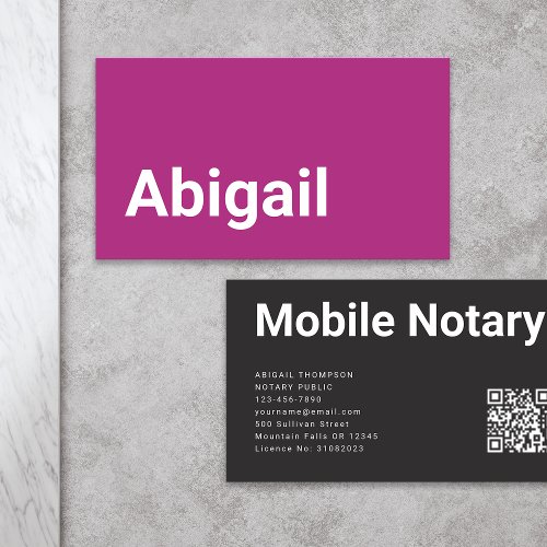 Modern Minimalist Bold Pink Mobile Notary Business Card