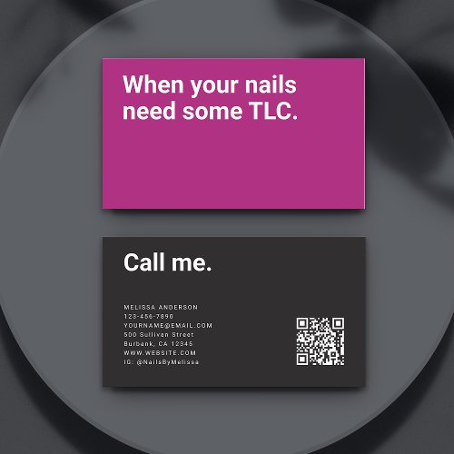 Modern Minimalist Bold Pink Nail Salon Business Card