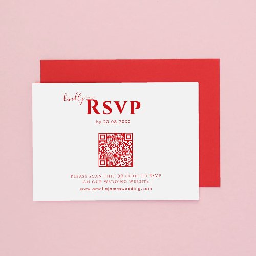 Modern Minimalist bold red and pink Wedding RSVP Card