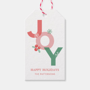 Modern Minimalist Bold Script JOY Holiday Gift Tags